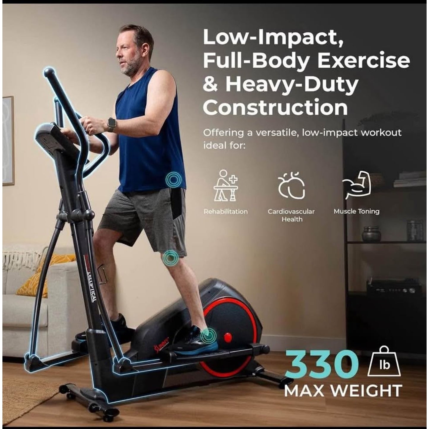 Sunny Health & Fitness Smart Elliptical Full-Body Cross Training Machine w/Extended Stride, Cardio E