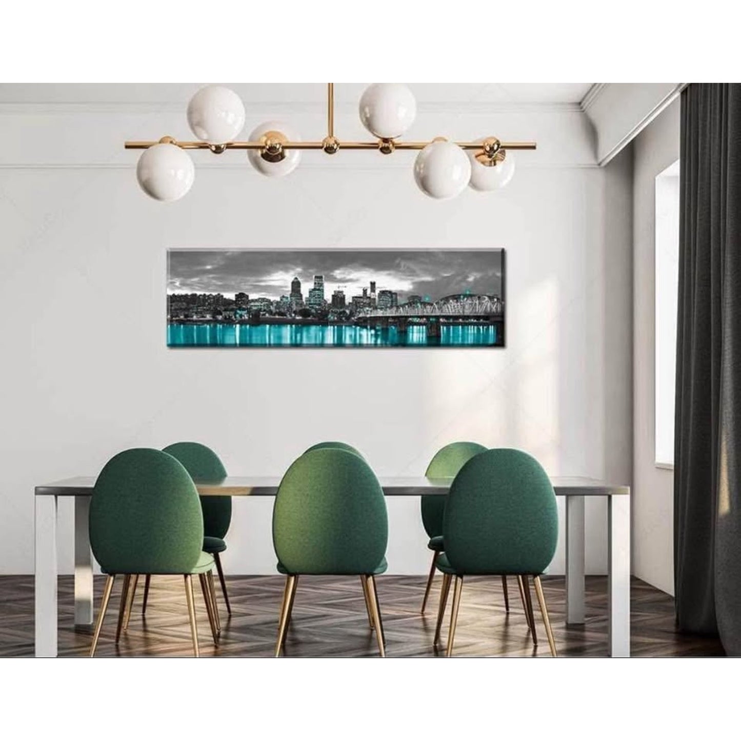 Portland Framed Wall Art Canvas - Black and White City Skyline Wall Decorations for Bedroom 14"X48"