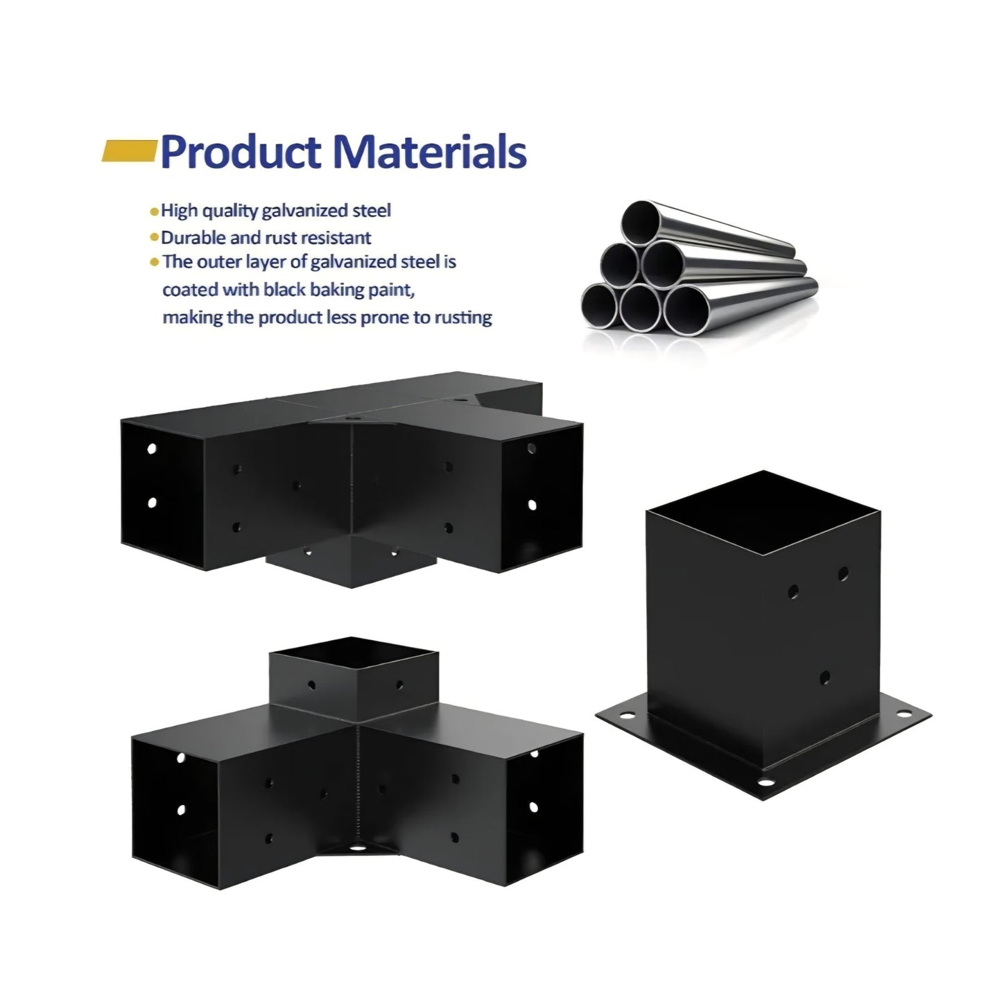 Heavy Alloy Steel Pergola Kit with 3-Way Brackets for 4"x 4" (Actual 3.6" X 3.6") LumberDIY Pergola