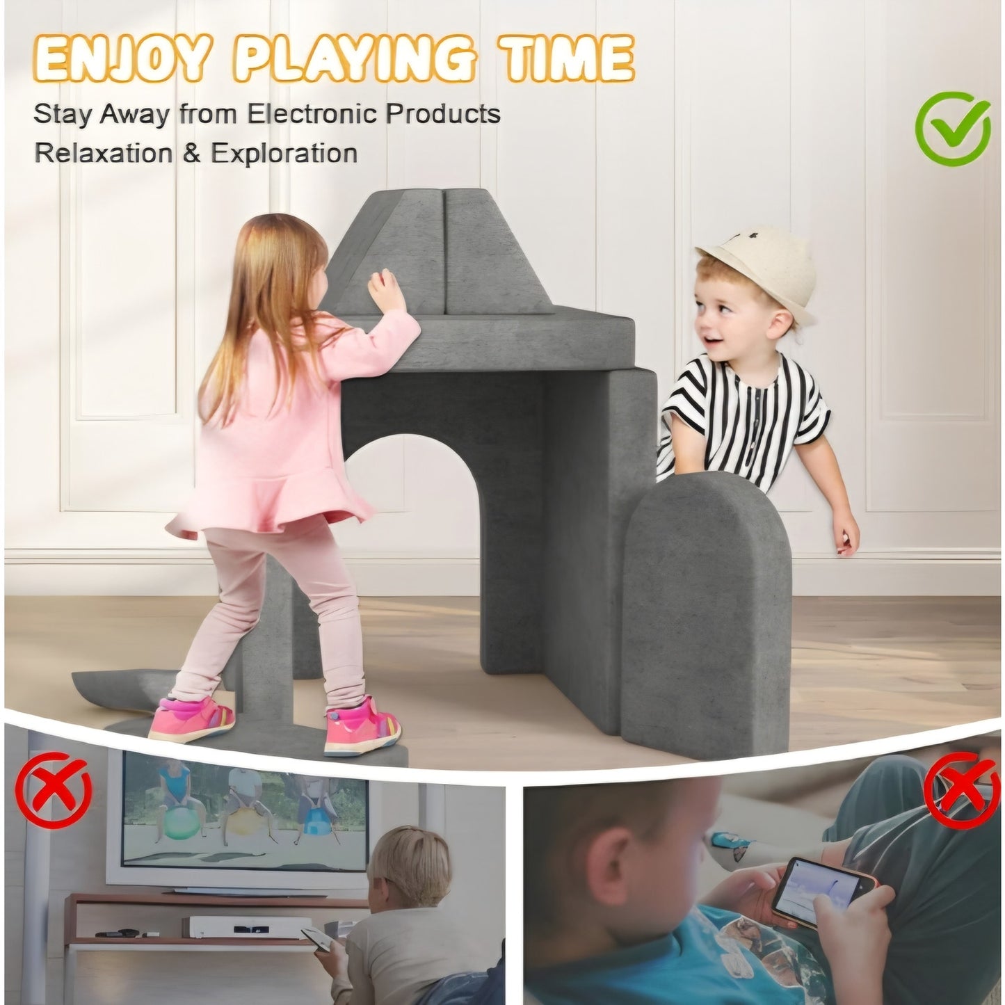 Modular Kids Play Couch 10PCS – Convertible Kids Sofa & Toddler Play Couch with DIY