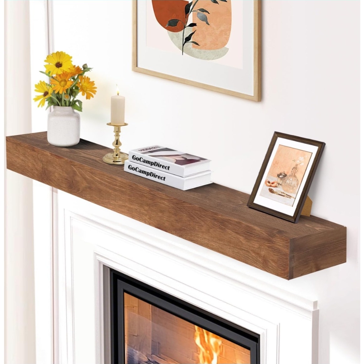 Fireplace Mantle Shelf - 60×8×5Inch Handcrafted Wall Floating Mantel Shelf for Over Fireplace - Rustic Traditional Wooden Fireplace Mantels with Invisible Heavy Duty Wood Bracket