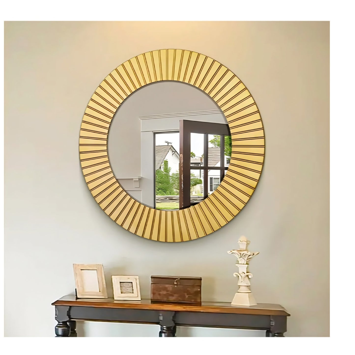 Chende Round Gold Mirror, 36'' Large Decorative Mirror for Wall with Wood Frame, Elegant Accent