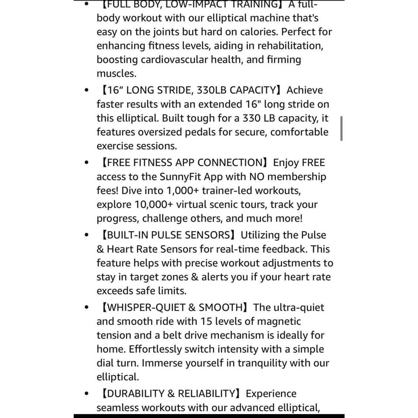 Sunny Health & Fitness Smart Elliptical Full-Body Cross Training Machine w/Extended Stride, Cardio E