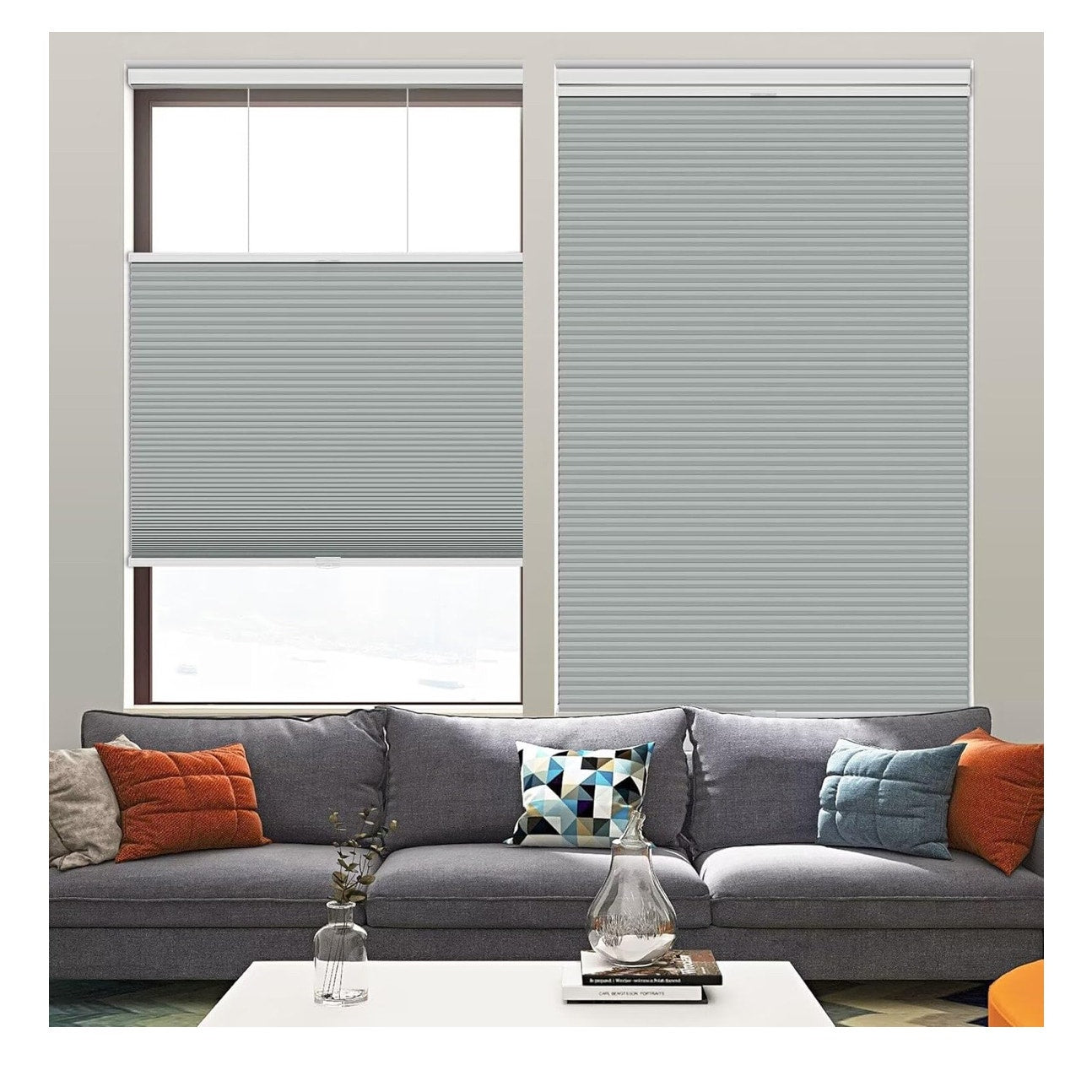 Changshade Blackout Cellular Shades Cordless, Top Down Bottom Up Blinds for Windows, 1.5" Single Cell Pleated Honeycomb Window Shades for Bedroom, Child Room,36" Width x72 Height,Gray