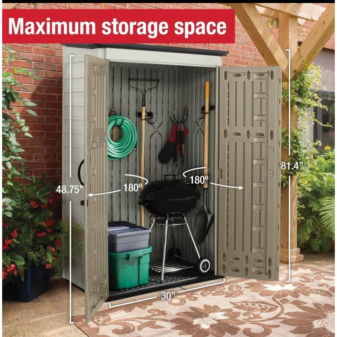Rubbermaid Vertical Resin Outdoor Storage Shed With Floor (4 x 2.5 Ft) Weather Resistant Beige