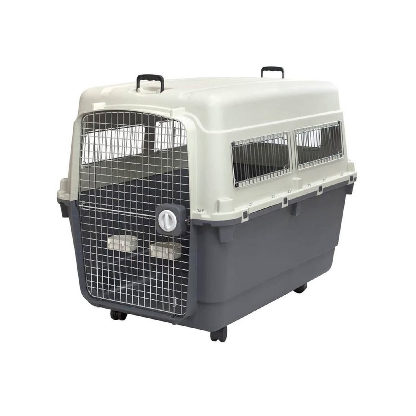 SportPet Designs Plastic Kennels Rolling Plastic Airline Approved Wire Door Travel Dog Crate, XXX-La