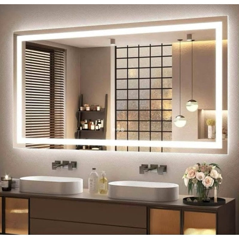 Led Bathroom Mirror 60x36, Large Illuminated Dimmable Vanity Mirror with Lights, Backlit and Front