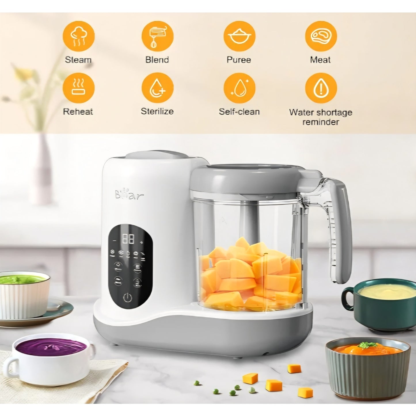 BEAR 2024 Baby Food Maker | One Step Baby Food Processor Steamer Puree Blender | Auto Cooking & Grinding | Baby Food Puree Maker with Self Cleans | Touch Screen Control, White 9K+ bought in past month