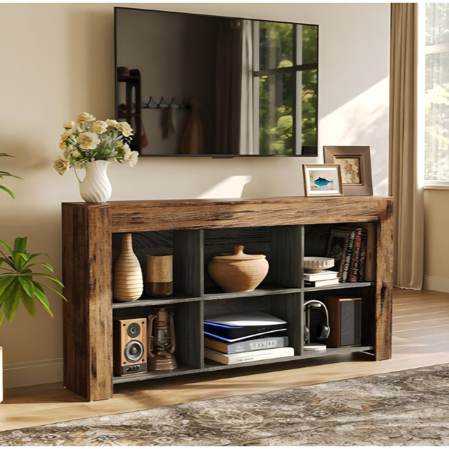 TV Stand with Storage, 63-Inch Entertainment Center with Shelves, Console for Television up to 65