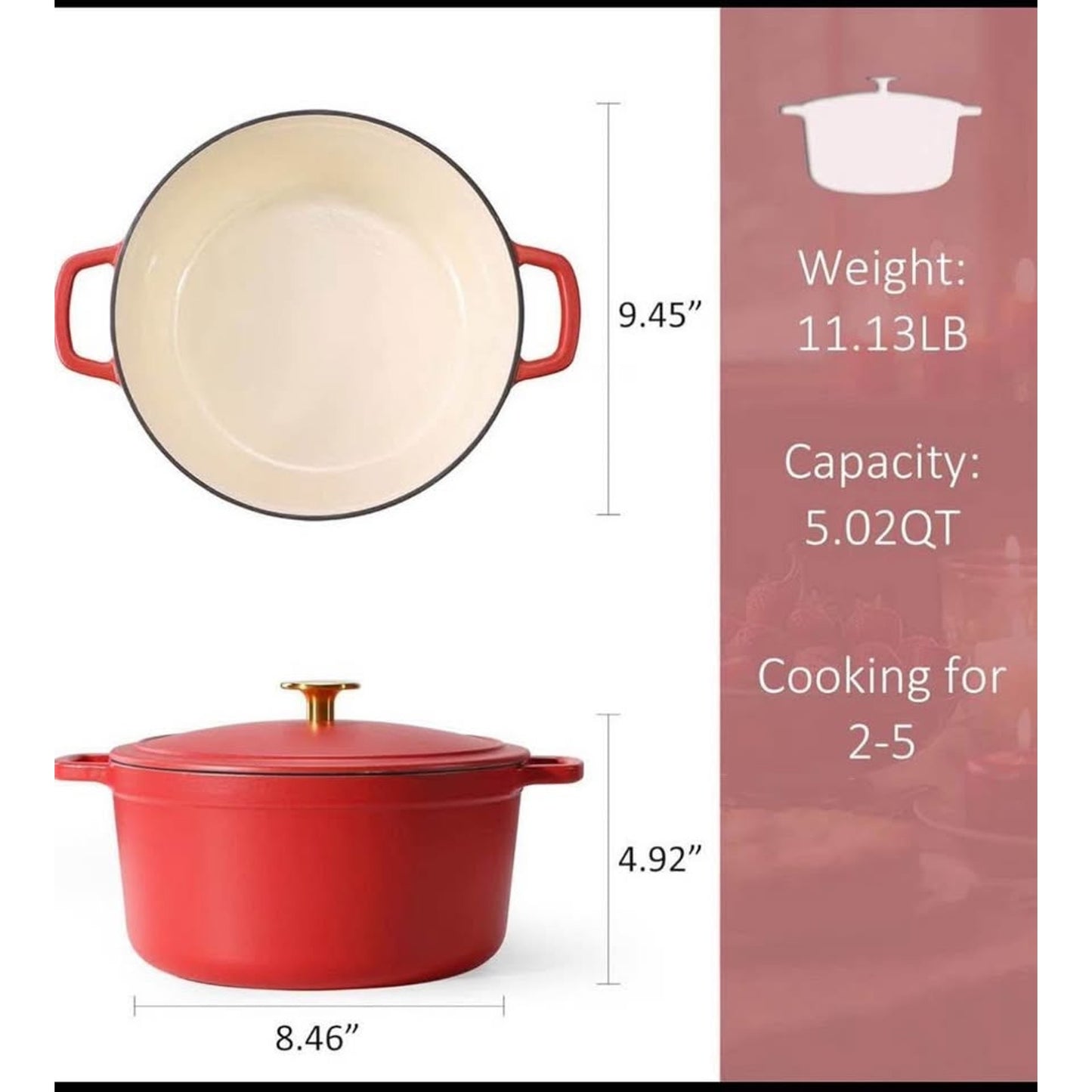 CAROTE Cast Iron Dutch Oven Pot with Lid, Enameled Dutch Oven for Bread Baking, Dual Handles, Heavy-