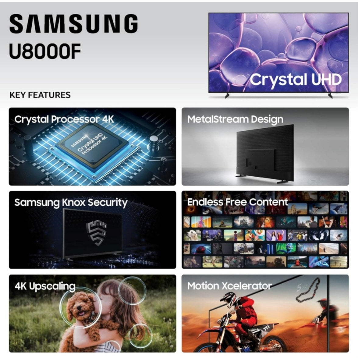 Samsung 43-Inch Class Crystal UHD U8000F 4K Smart TV (2025 Model) Endless Free Content,