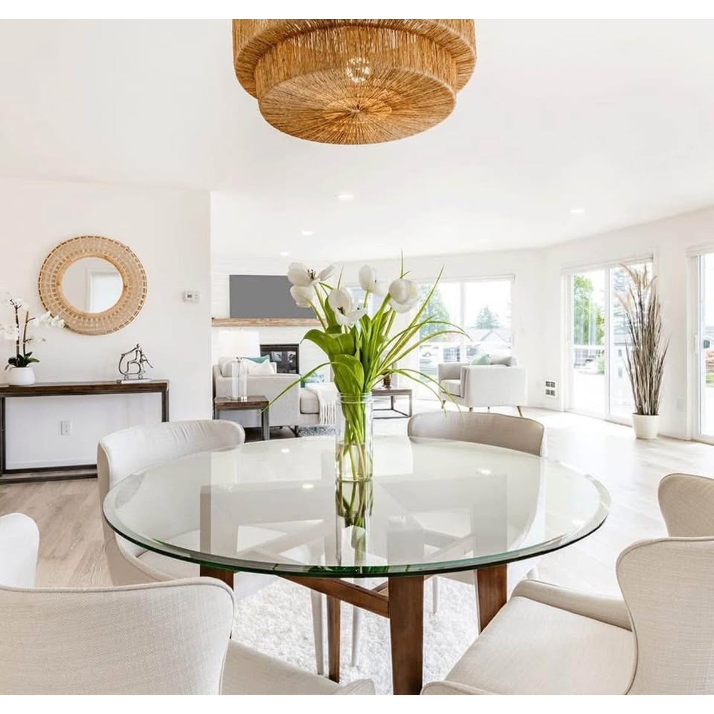 48 inch Round Glass Table Top - Tempered - 1/2" Thick Glass Surface, Safe Beveled Edge, Multipurpose