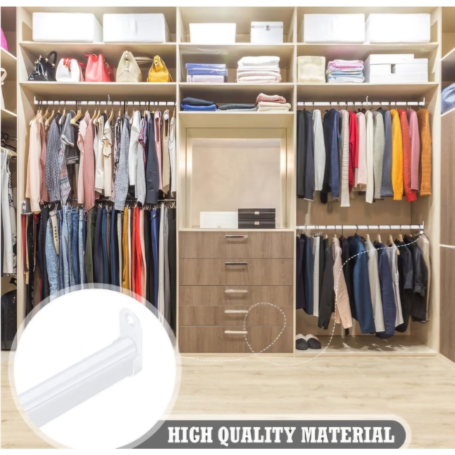 Tandefio Closet Rod Kit with End Caps and Center Support,White