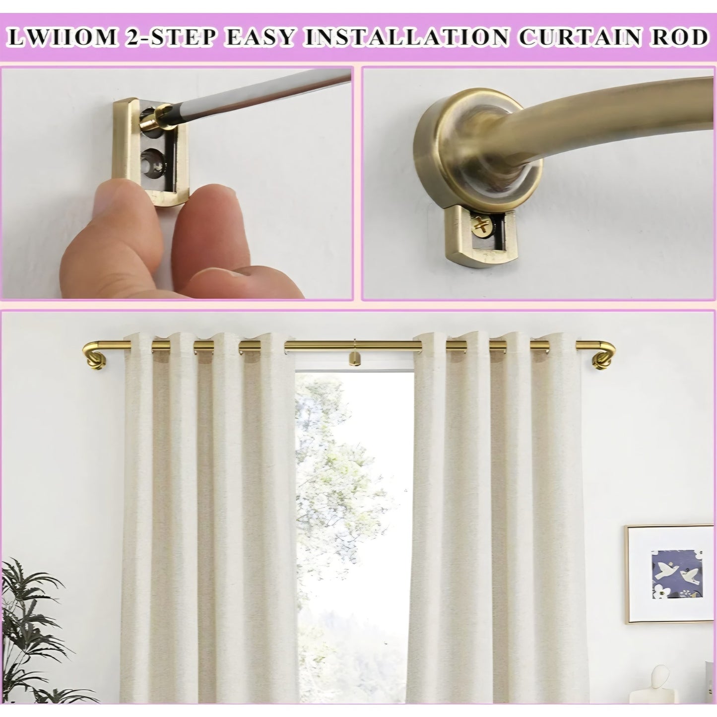 2 Pack Antique Bronze Disc Curtain Rods, 48-84 Inches Window Curtain Rod,Adjustable Room Darkening Curtain Rod with Aluminum Finials and Brackets,Wrap Around Design