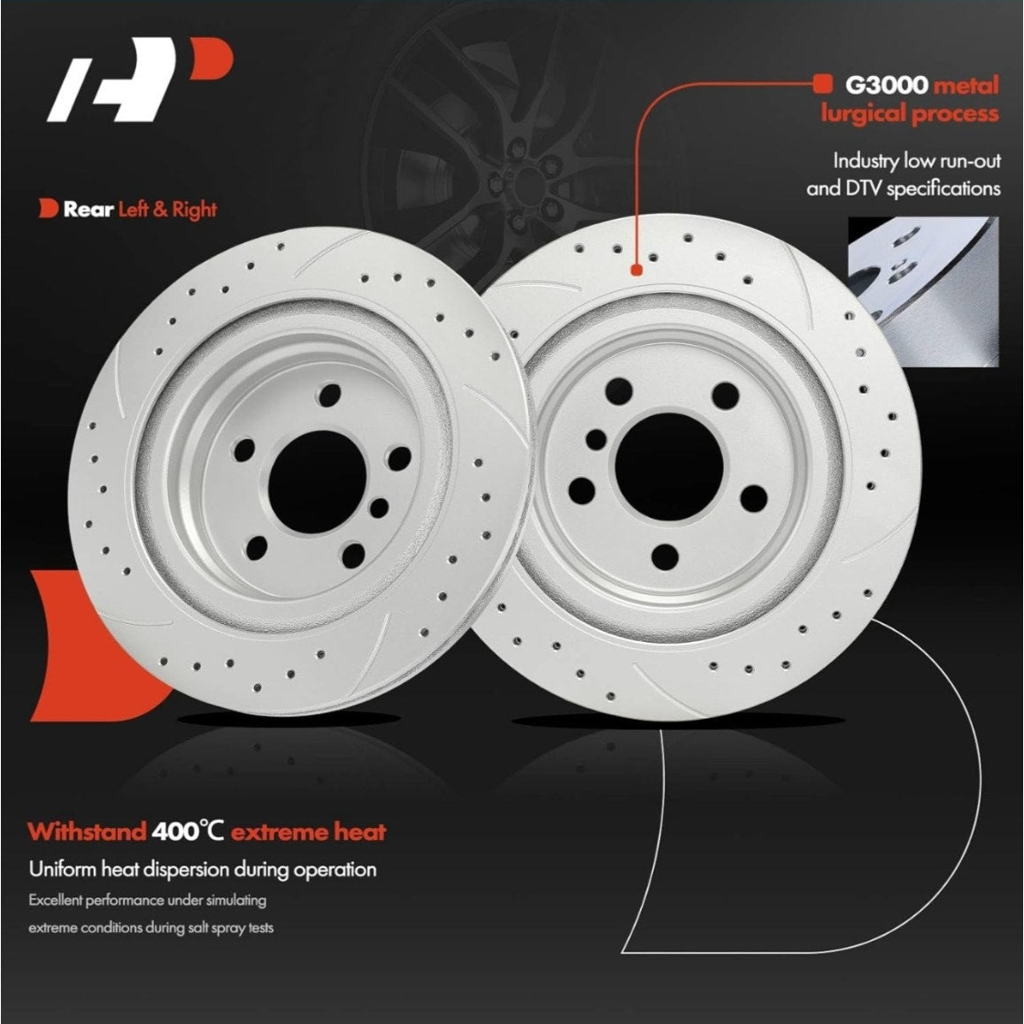 A-Premium 11.81 inch (300mm) Rear Drilled and Slotted Disc Brake Rotors Compatible with Select BMW