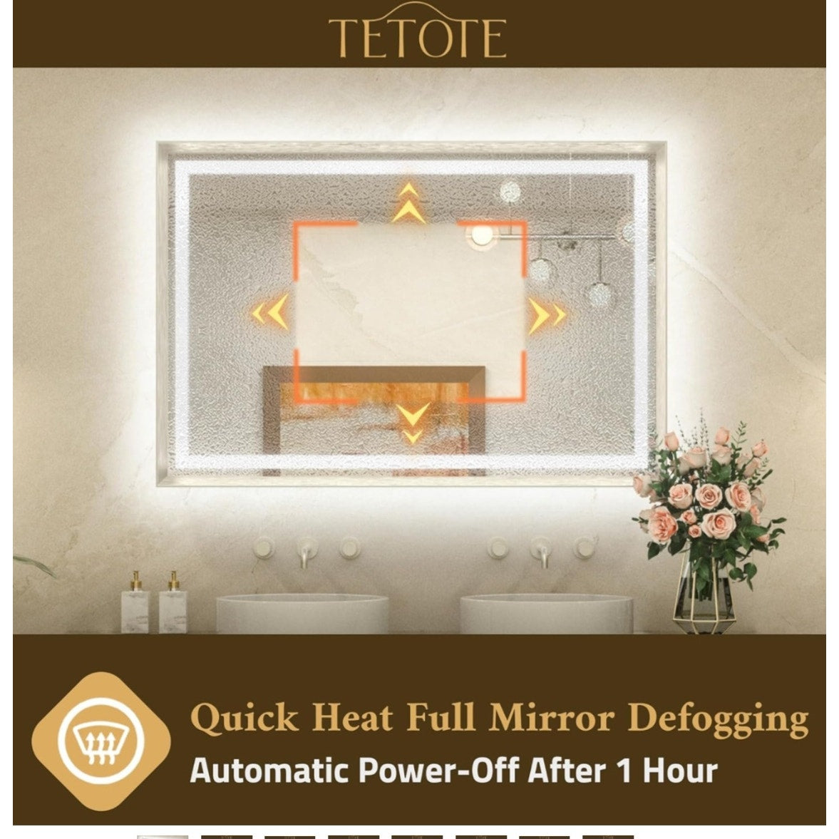 TETOTE 60 x 30 Large Bathroom Mirror Brushed Nickel Metal Frame Frontlit & Backlit Vanity Mirror