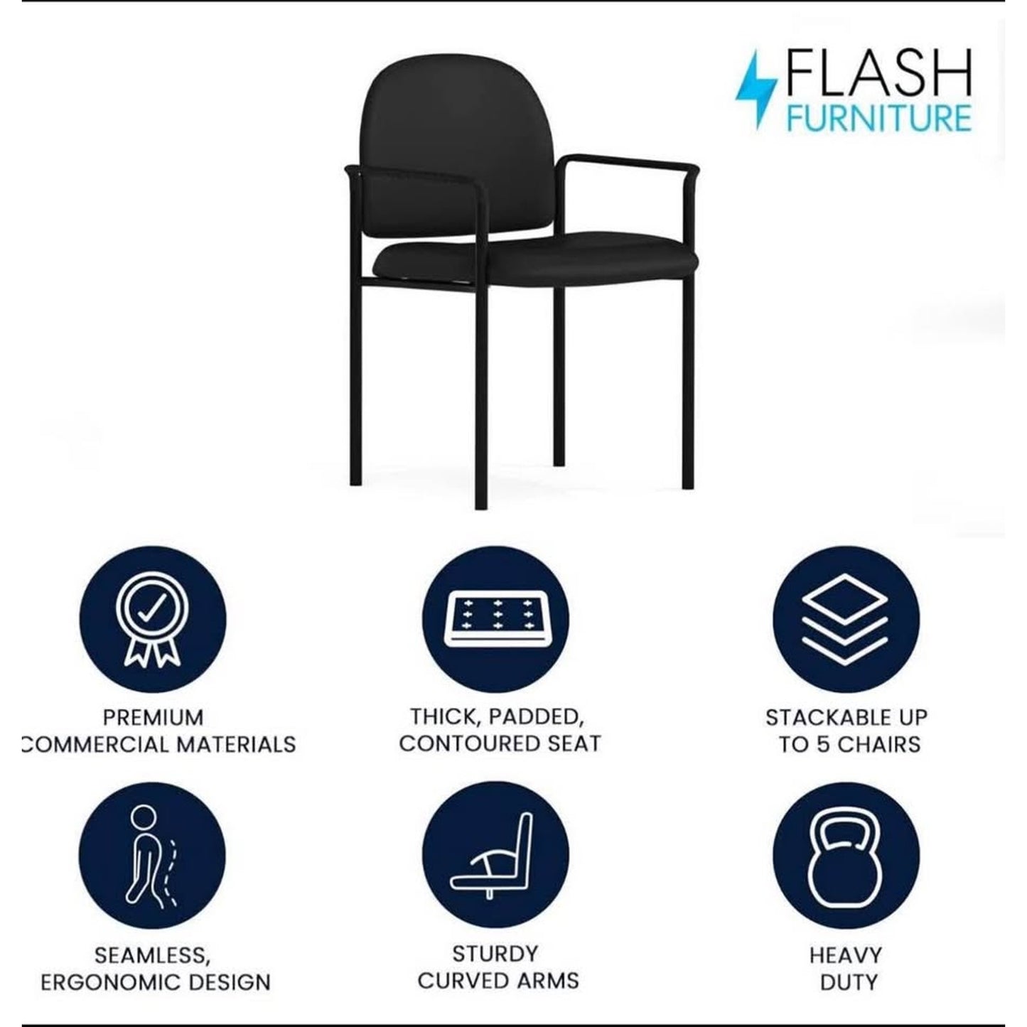 Flash Furniture Tiffany Side Reception Chair with Padded Armrests, Stackable Vinyl Waiting Room Chai