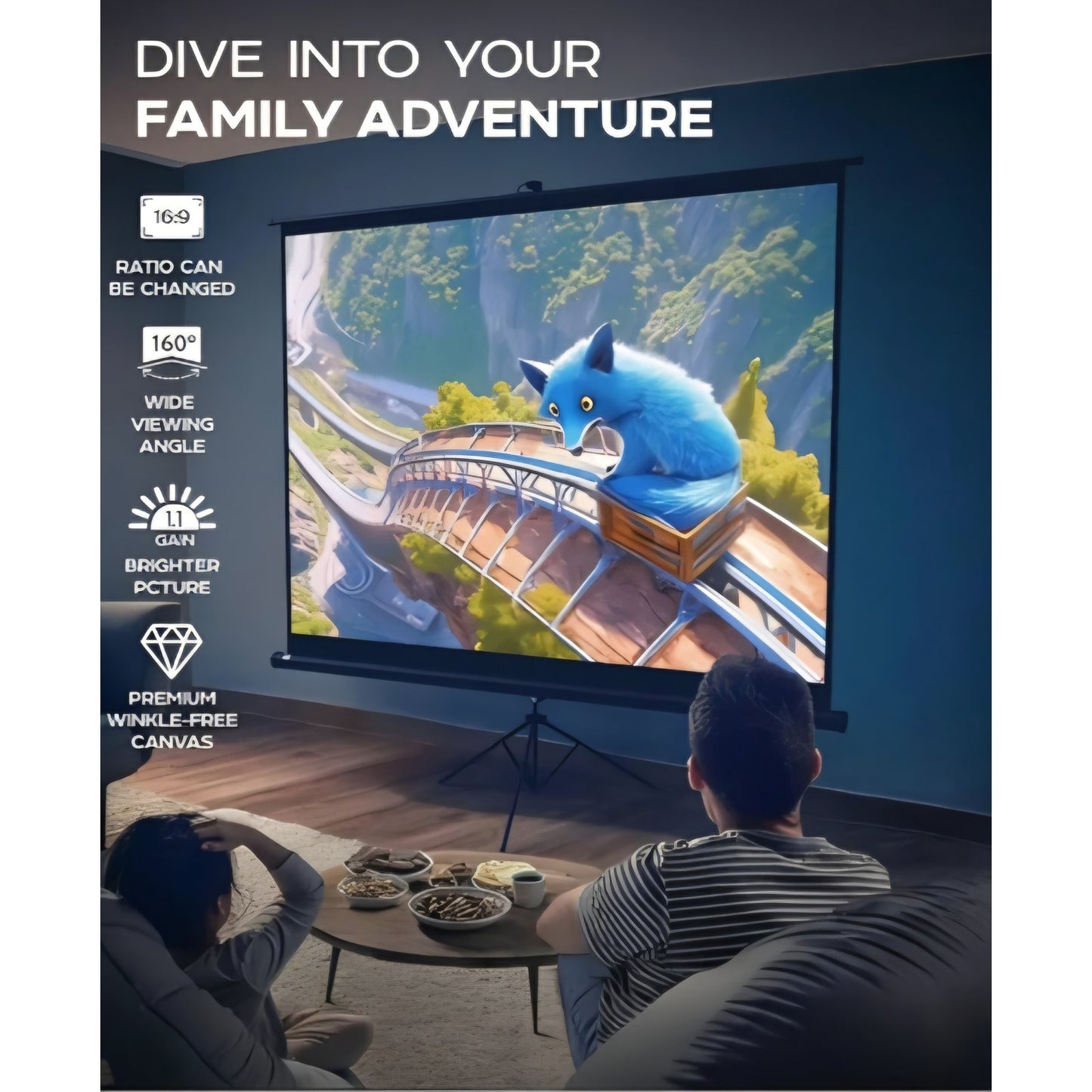 PropVue Projector Screen with Stand 100 inch - Indoor and Outdoor Projection Screen for Movie or Office
