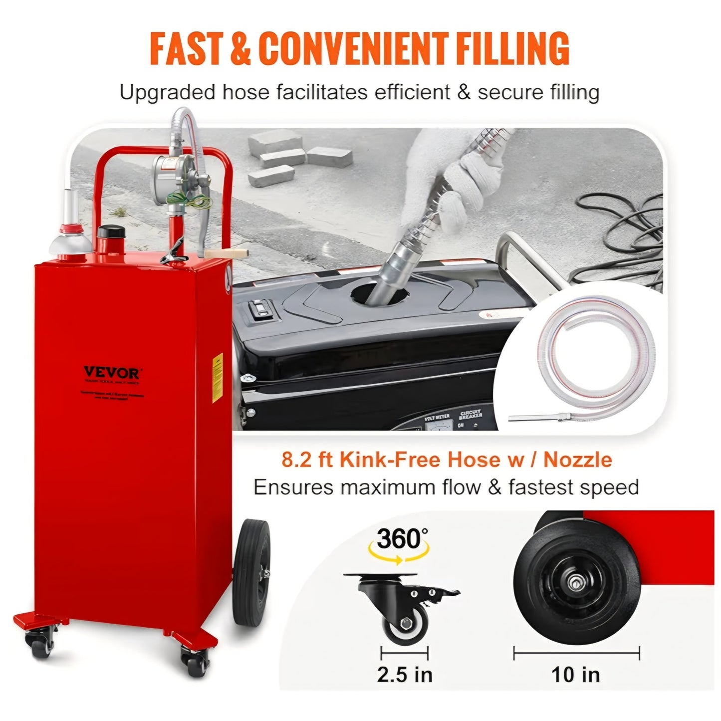 Fuel Caddy 35 Gallon, Gas Storage Tank on 4 Wheels, with Manual Transfer Pump, Gasoline Diesel
