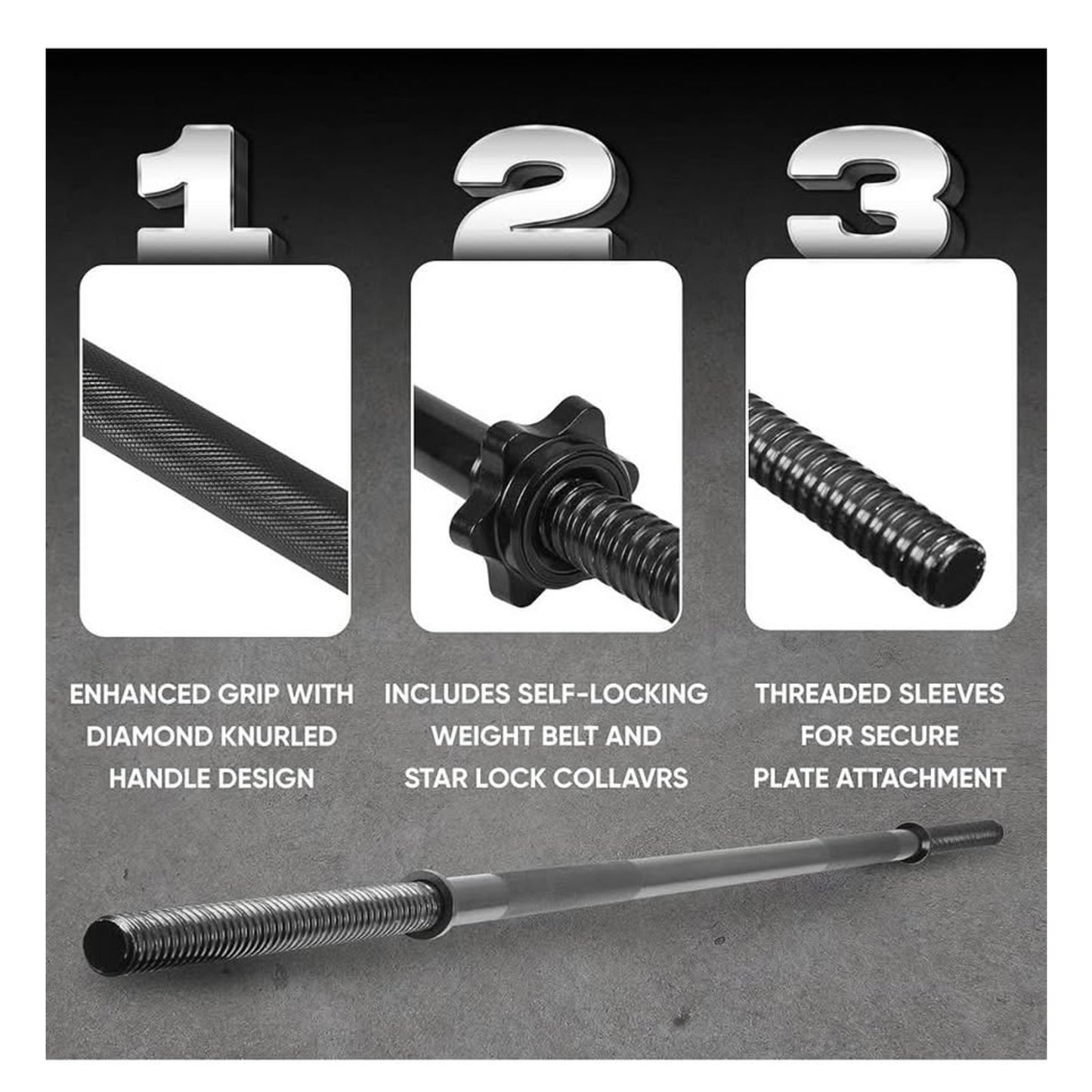 Yes4All 480LB Standard Straight Barbell 60" & EZ Curl Bar 47", Weight Bar 1" Diameter - Star Lock Co