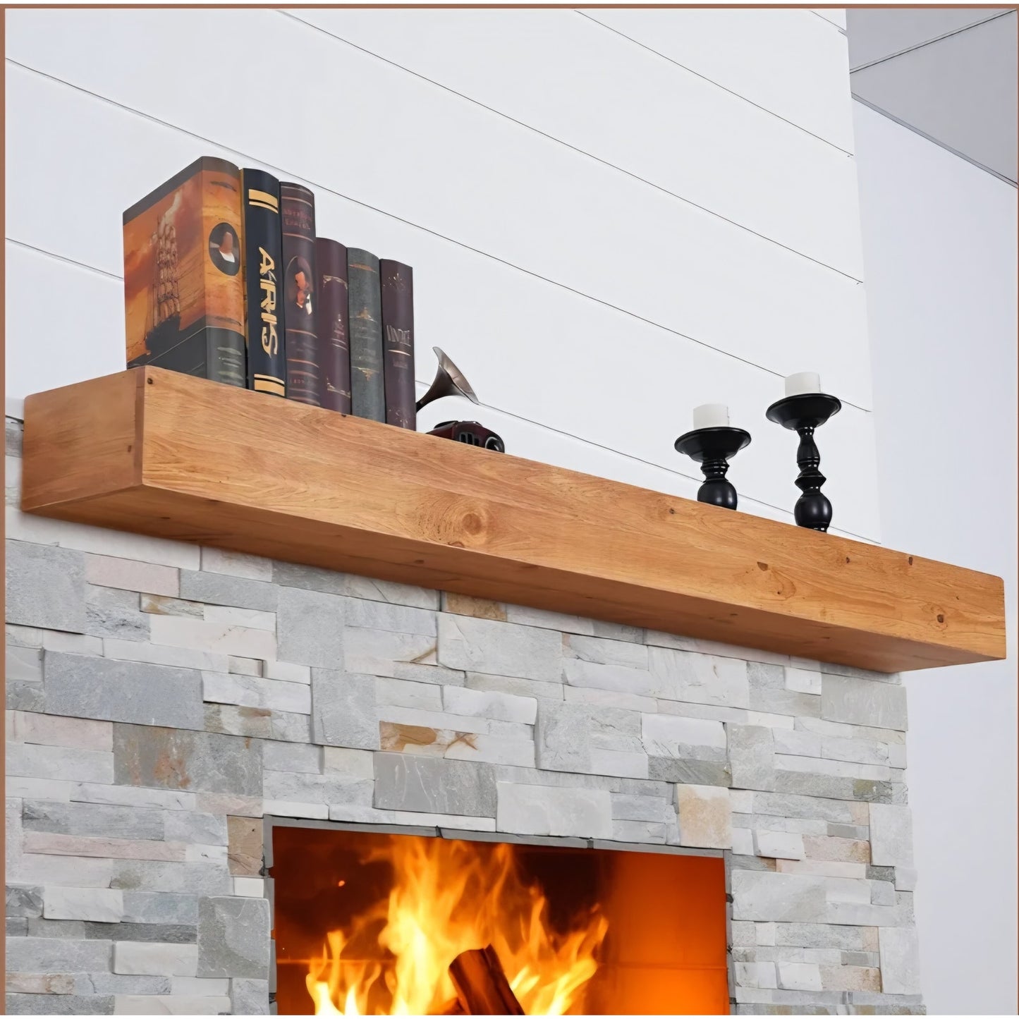 Fireplace Mantel 66 inch - Handcrafted Rustic Solid Wood Mantel l Floating Shelves Decor for Wall,