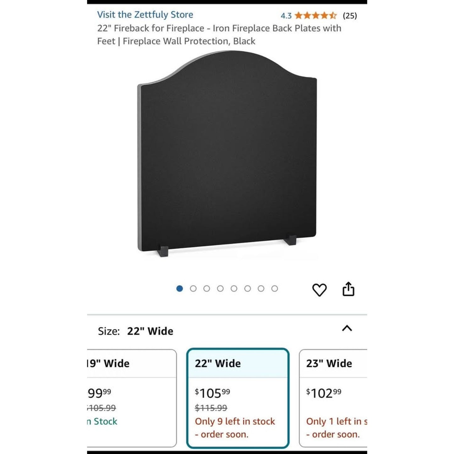 22" Fireback for Fireplace - Iron Fireplace Back Plates with Feet | Fireplace Wall Protection, Black