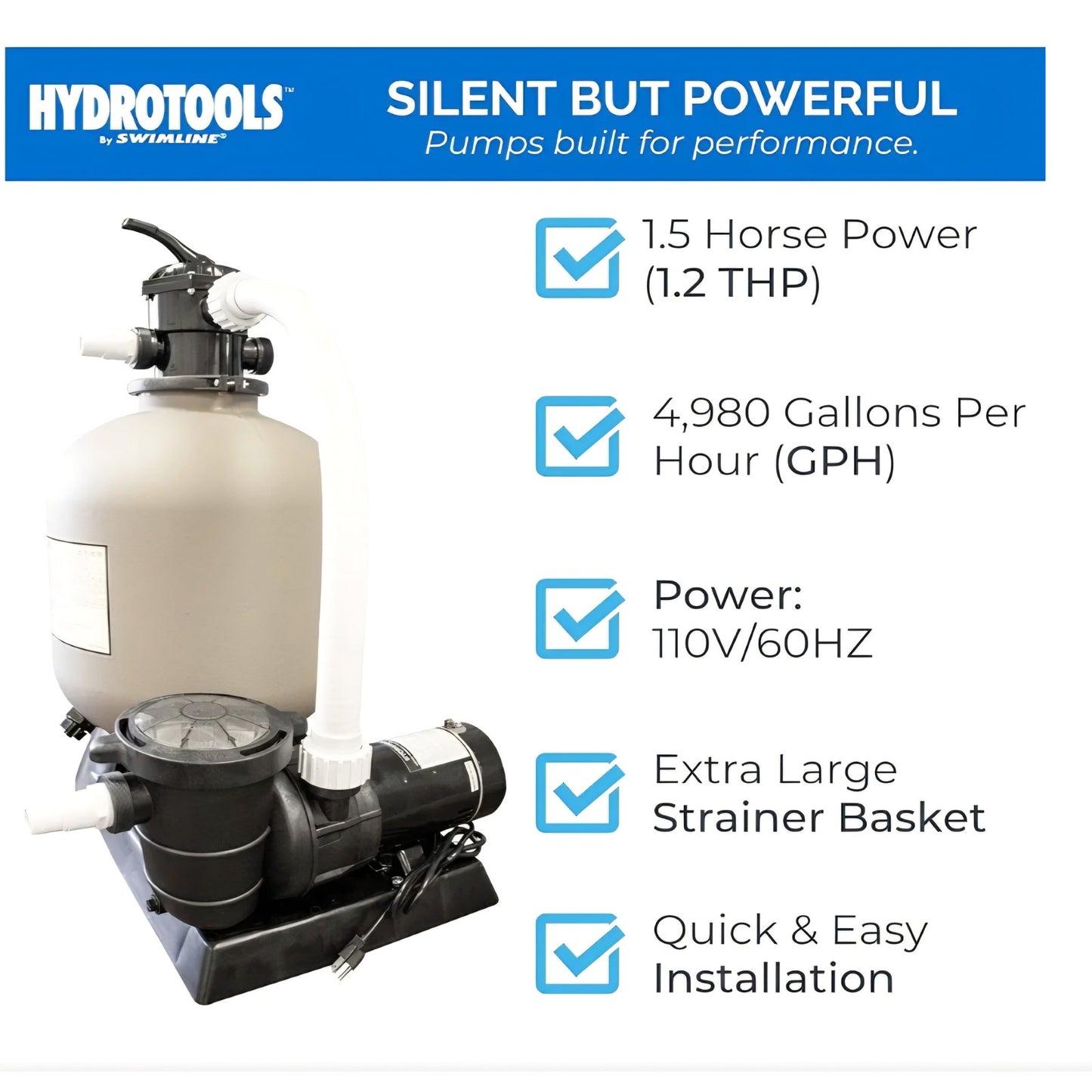 SWIMLINE HYDROTOOLS Pool Sand Filter Pump For Above Ground & Inground Pool | 24 Inch Cleaner System