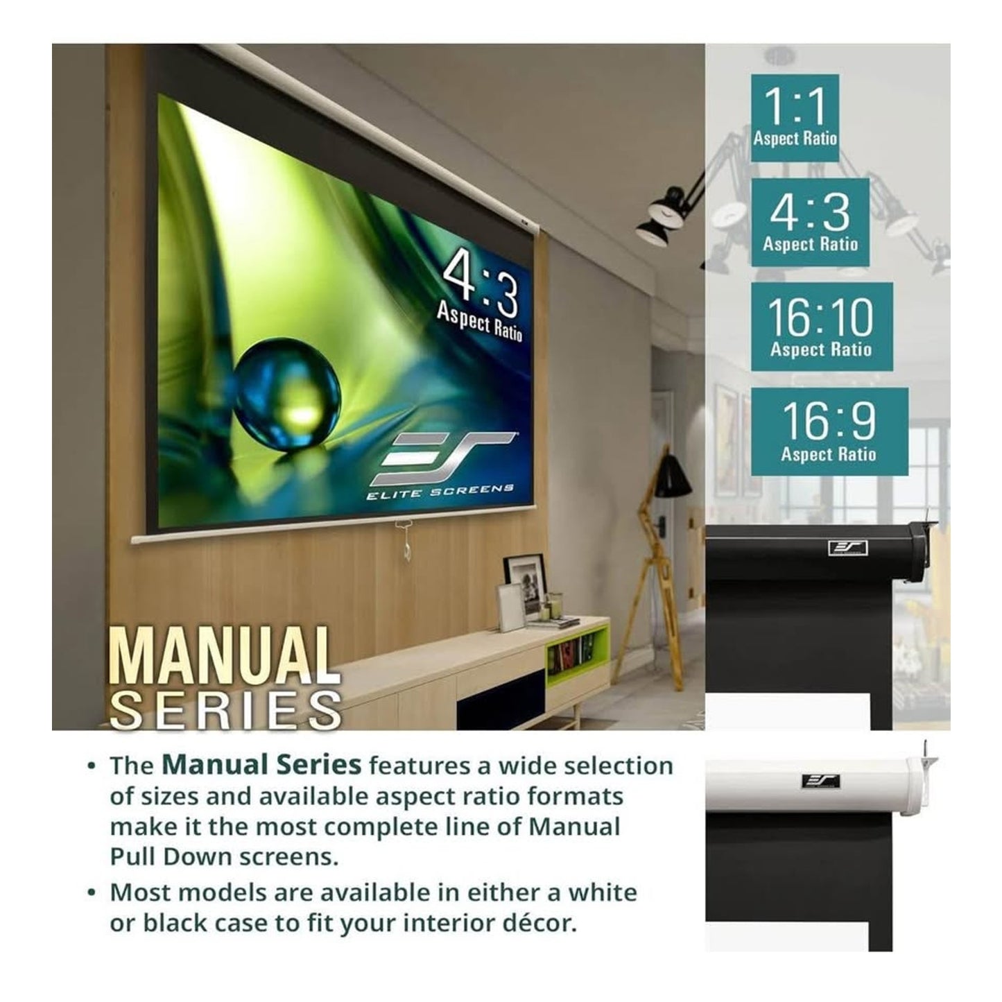 Elite Screens Manual Series, 142-INCH 16:9, Pull Down Manual Projector Screen with AUTO LOCK, Movie