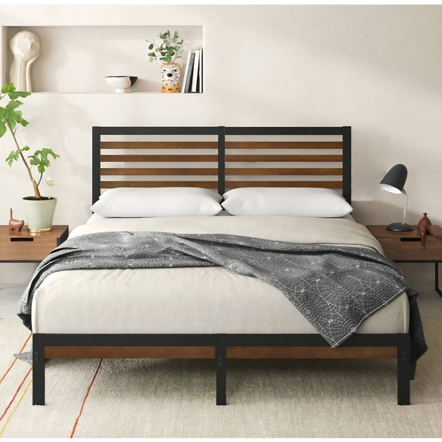 ZINUS Kai Bamboo and Metal Platform Bed Frame with Headboard, No Box Spring Needed, Easy Assembly