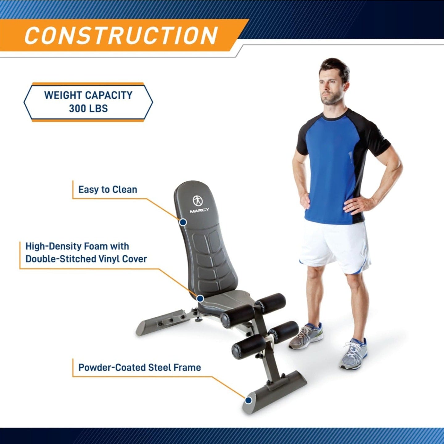 354) Marcy Deluxe Foldable Utility Bench Gym Equipment - SB-10100 , Black