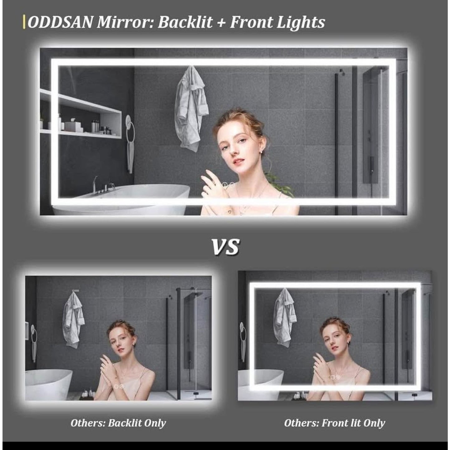 Led Bathroom Mirror 60x36, Large Illuminated Dimmable Vanity Mirror with Lights, Backlit and Front L