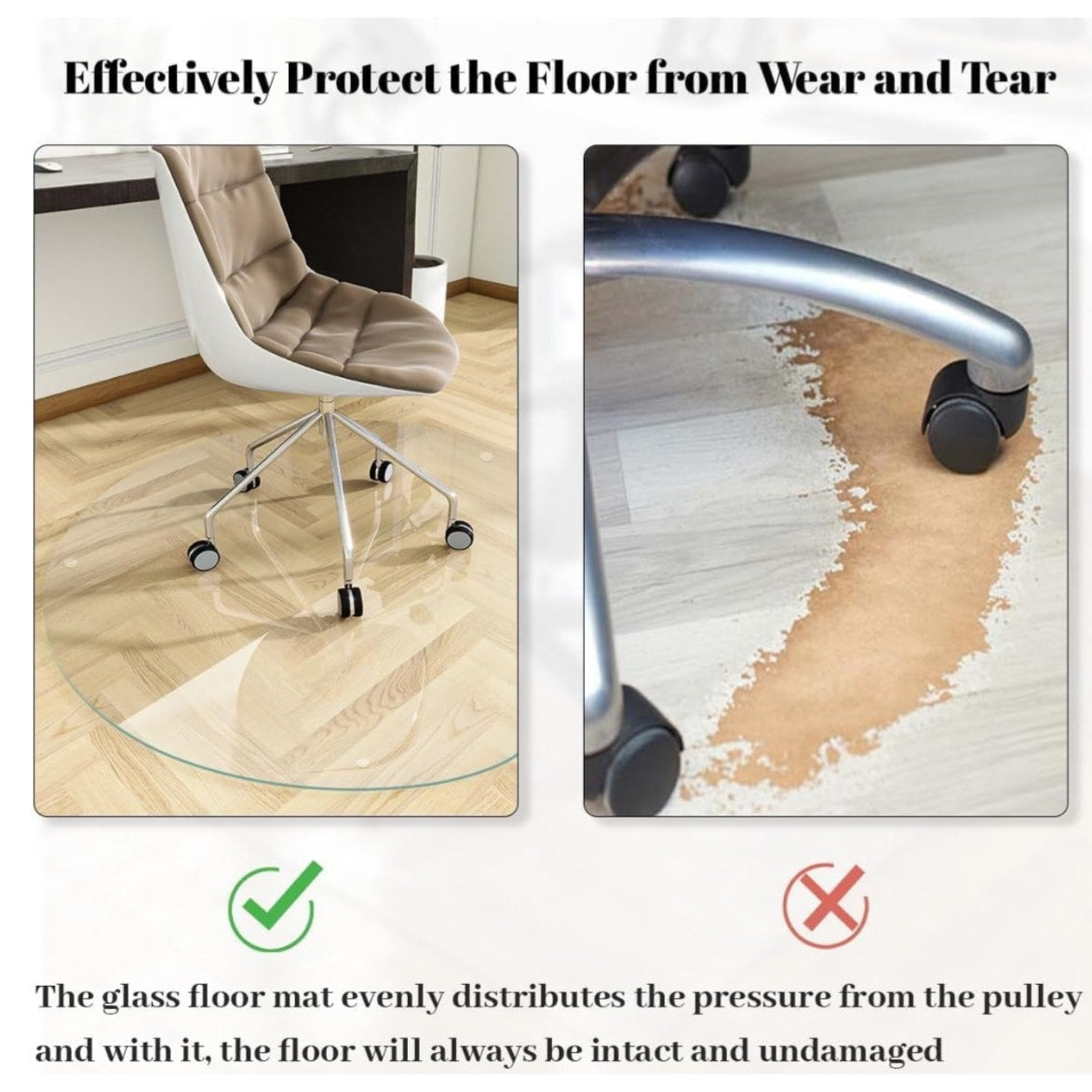 Tempered Glass 46" x 46" Round Glass Chair Mat, Heavy Duty Hard Tempered Glass Mat withPolishedEdge
