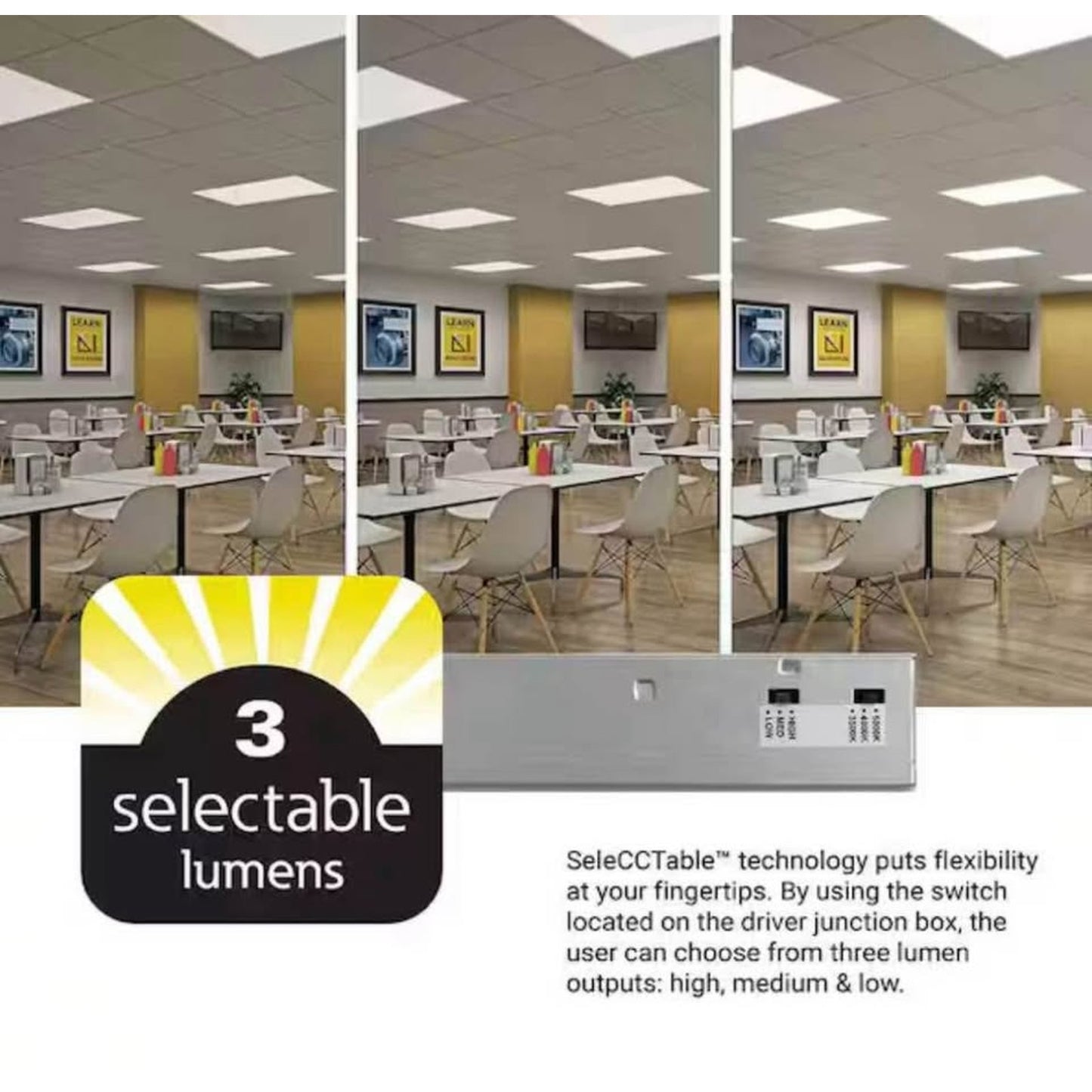 Metalux 2 ft. x 4 ft. Selectable Lumens 3600/5000/6400, Integrated LED Panel Light, Selectable CCT 3
