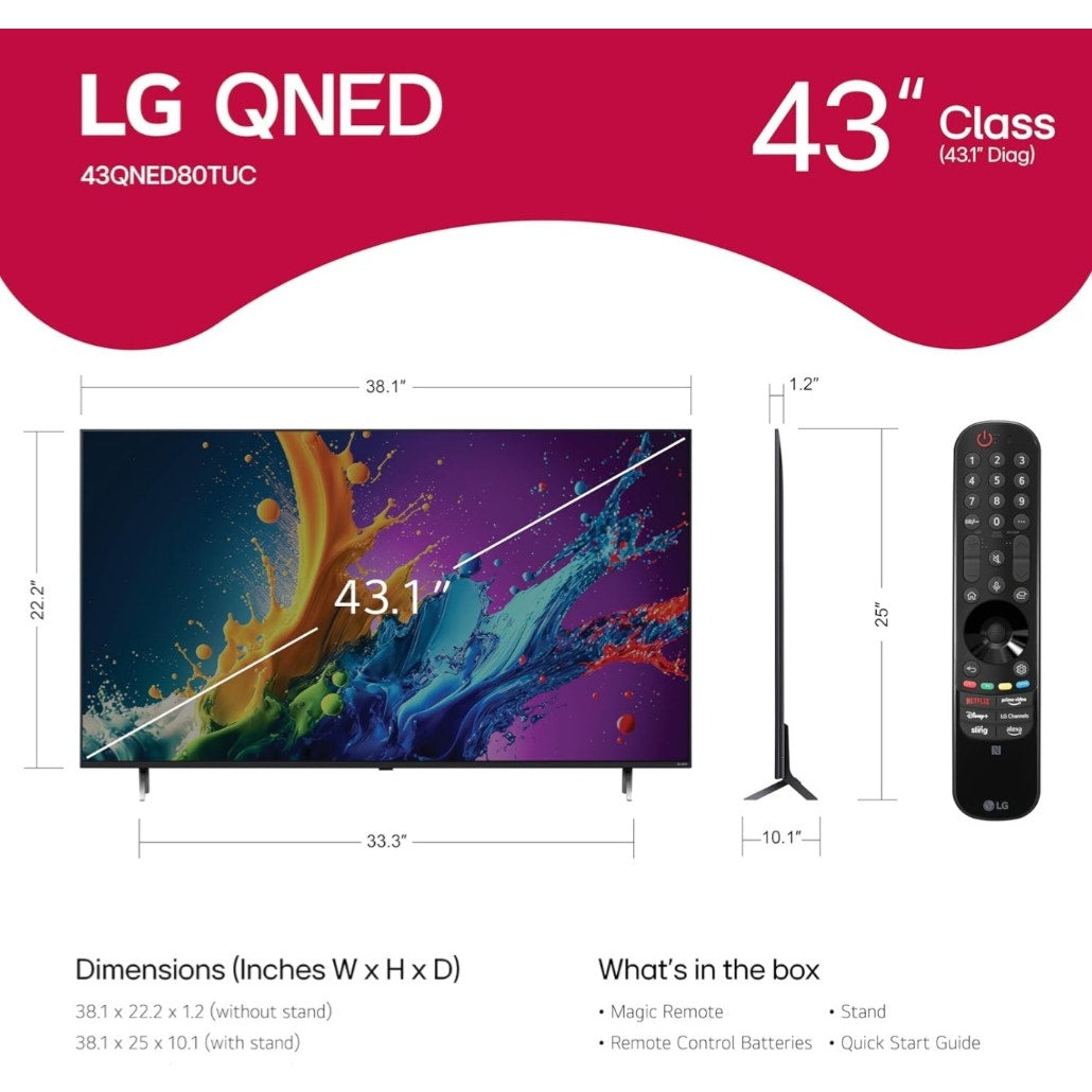 LG 43-Inch Class QNED80T Series LED Smart TV 4K Processor Flat Screen with Magic Remote AI-Powered with Alexa Built-in (43QNED80TUC, 2024)