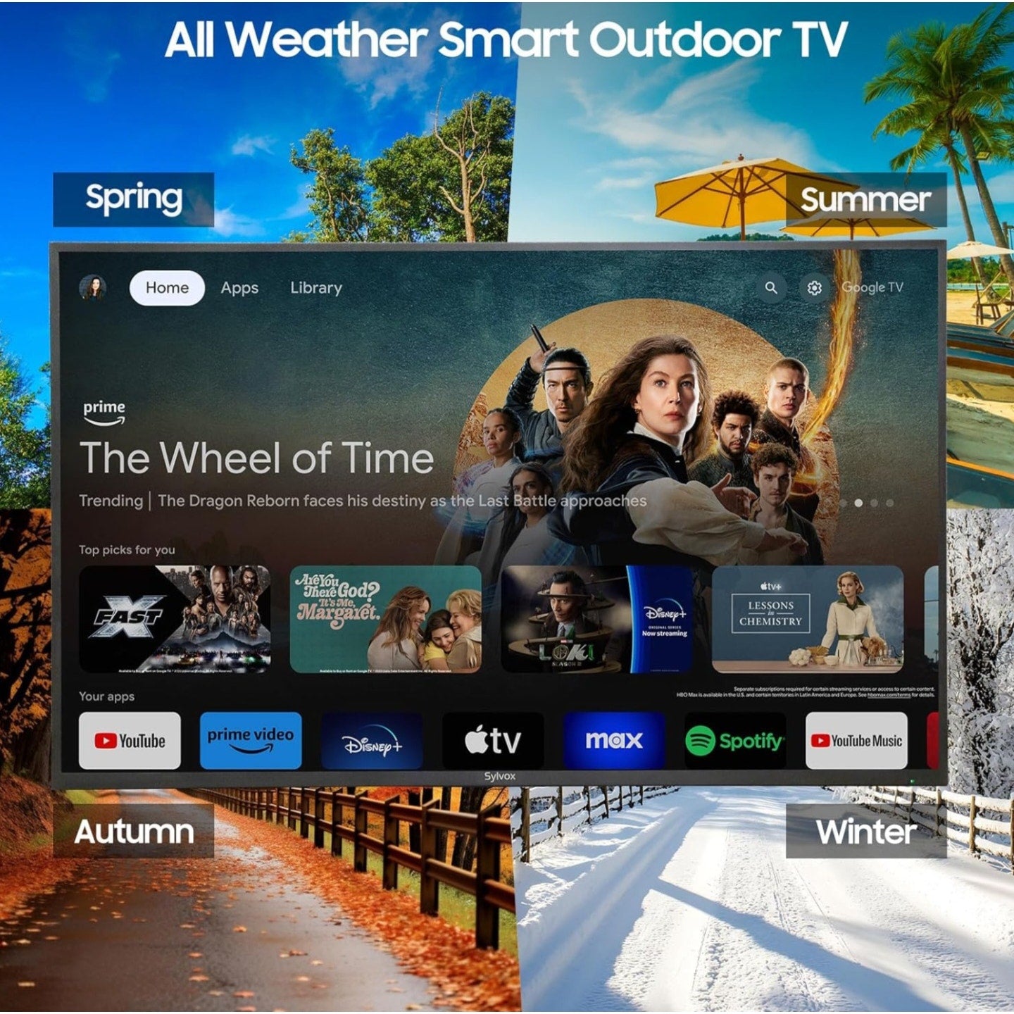 SYLVOX 43 Inch Outdoor Smart Television Weatherproof Google TV, 4K 700NIT High Brightness Temperatu