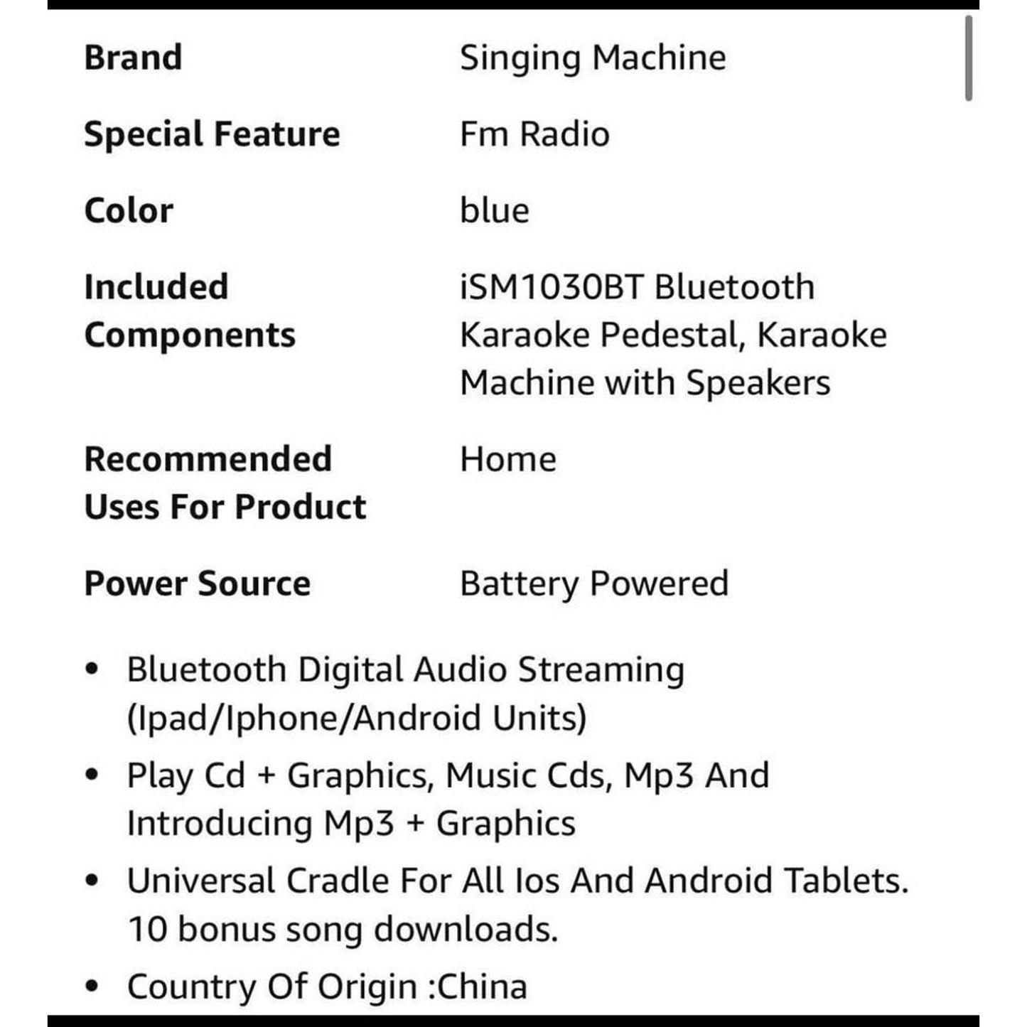 Singing Machine iSM1030BT Bluetooth Karaoke Pedestal, Karaoke Machine with Speakers, Black