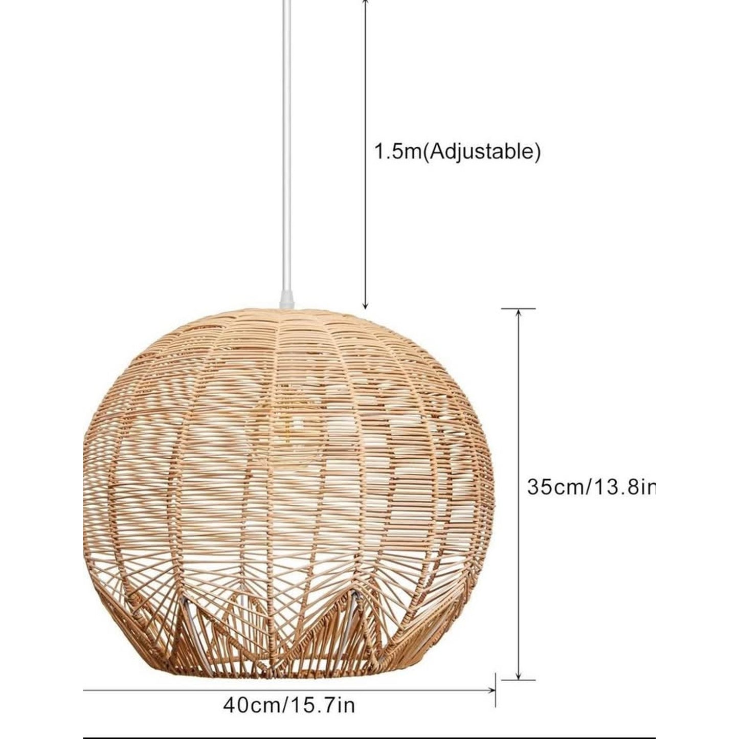 Light Rattan Chandelier Wicker Beige Pendant Light Boho Coastal Round Hanging Light Fixture for Kit