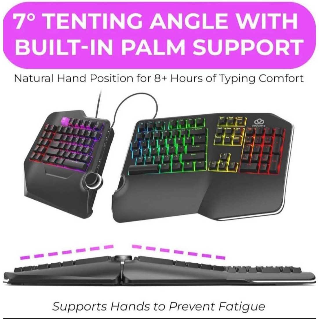 Cloud Nine C989M Ergonomic Mechanical Keyboard for PC - Kailh Tactile Brown Switches