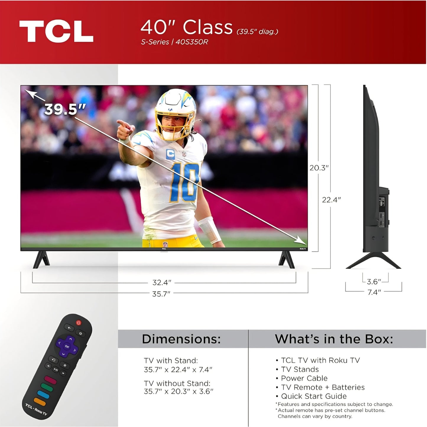 TCL 40-Inch Class S3 1080p LED Smart TV with Roku TV (40S350R, 2023 Model), Compatible with Alexa,