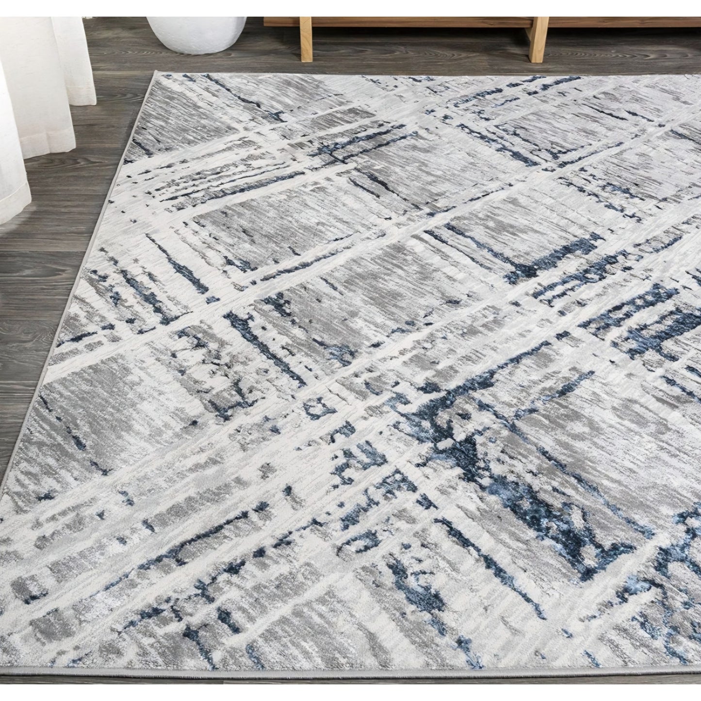 JONATHAN Y Slant Abstract Gray/Blue Indoor Area Rug 8X10 ft, Modern for Living Room, Bedroom,