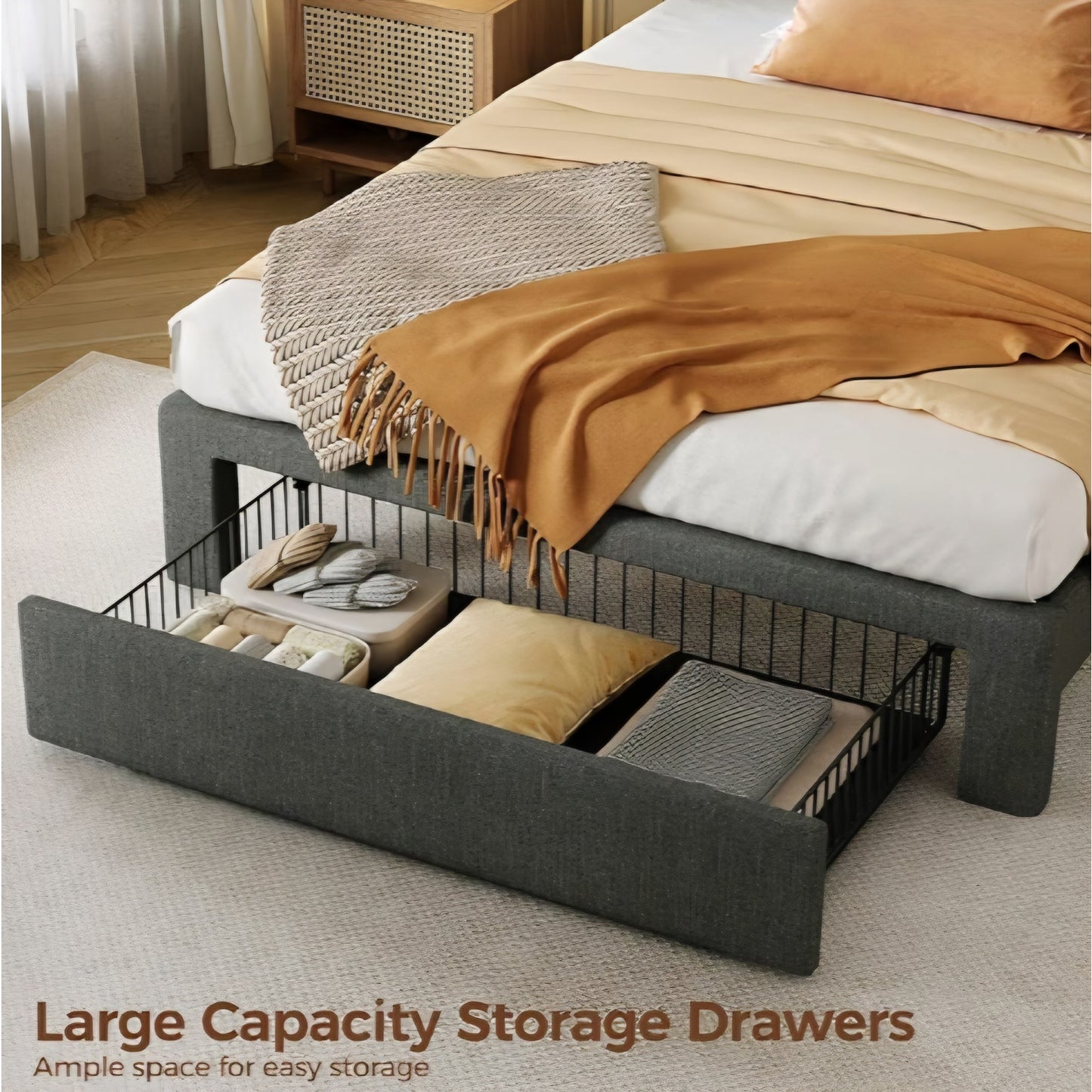 Rolanstar Twin Bed Frame with Drawer, Storage Headboard & LED Lights