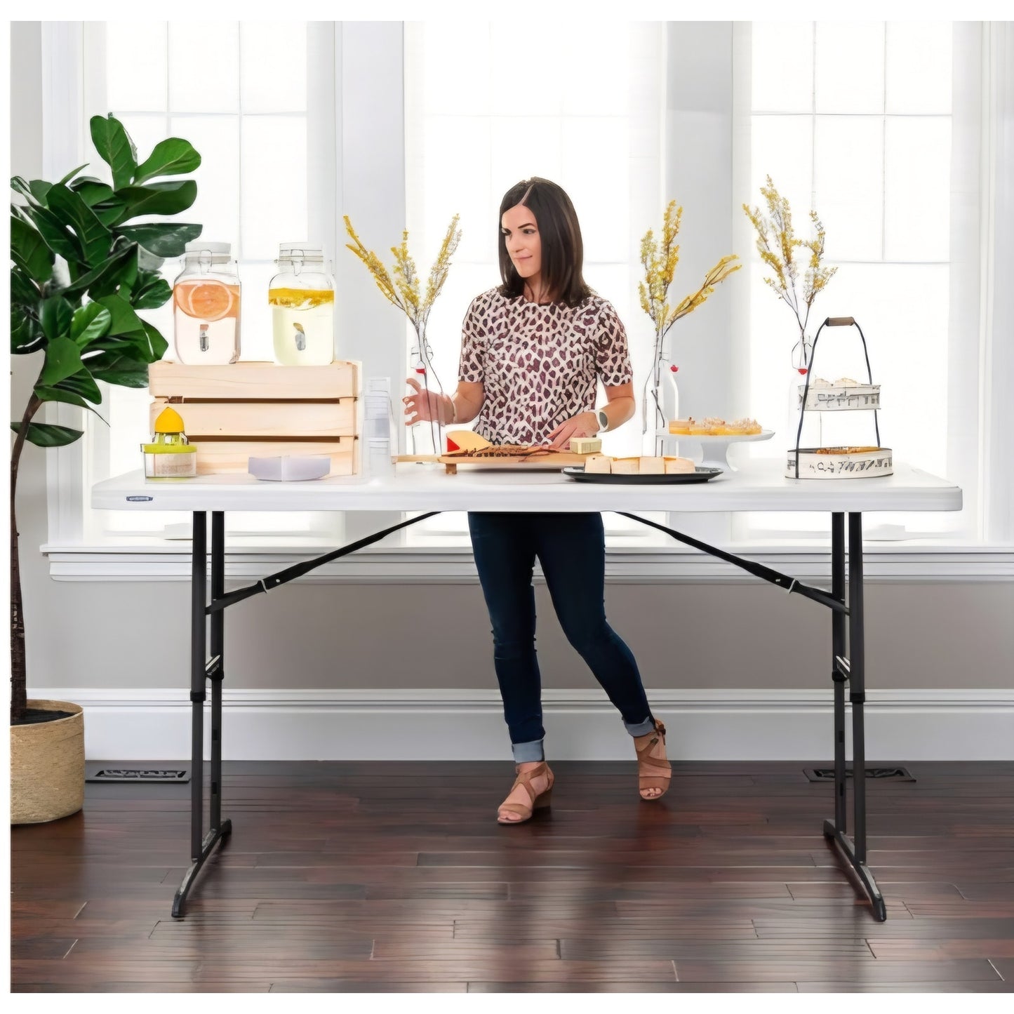 LIFETIME 6-Foot Adjustable Height Nesting Table, Commercial, Almond