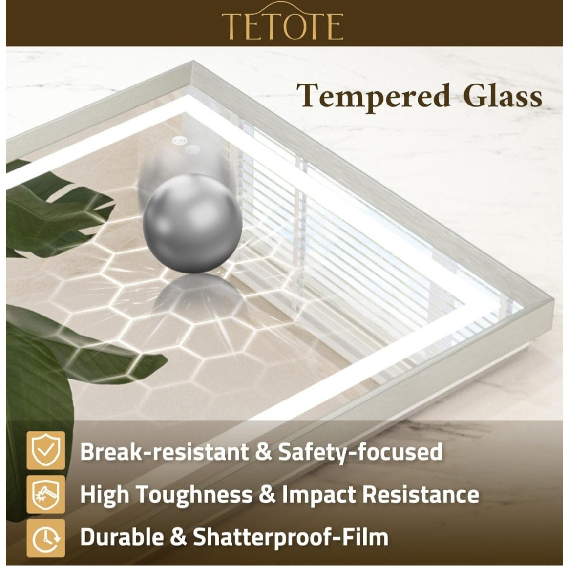 TETOTE 60 x 30 Large Bathroom Mirror Brushed Nickel Metal Frame Frontlit & Backlit Vanity Mirror