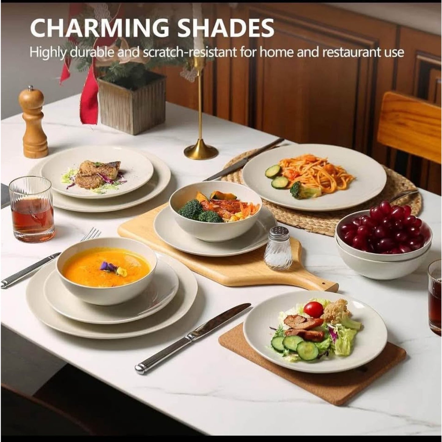 Ceramic Dinnerware Sets-12 Pieces Set, Plates Pasta Bowls Soup Bowls, Modern Stoneware Dishes, React
