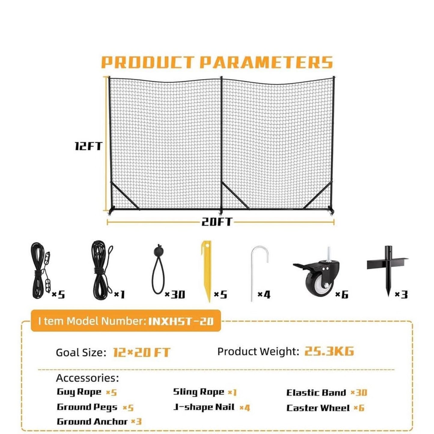 MR Ball Stop Net System, Movable Heavy Duty Backstop Net, 2 in 1 Multi-Sport Stop Netting, Ball Barr