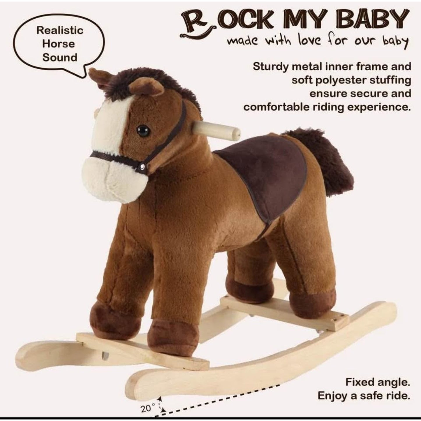 Plush Rocking Horse, Soft Filling Ride on Pony, Rocking Animal, Stuffed Rocker for Kids 18 Months an