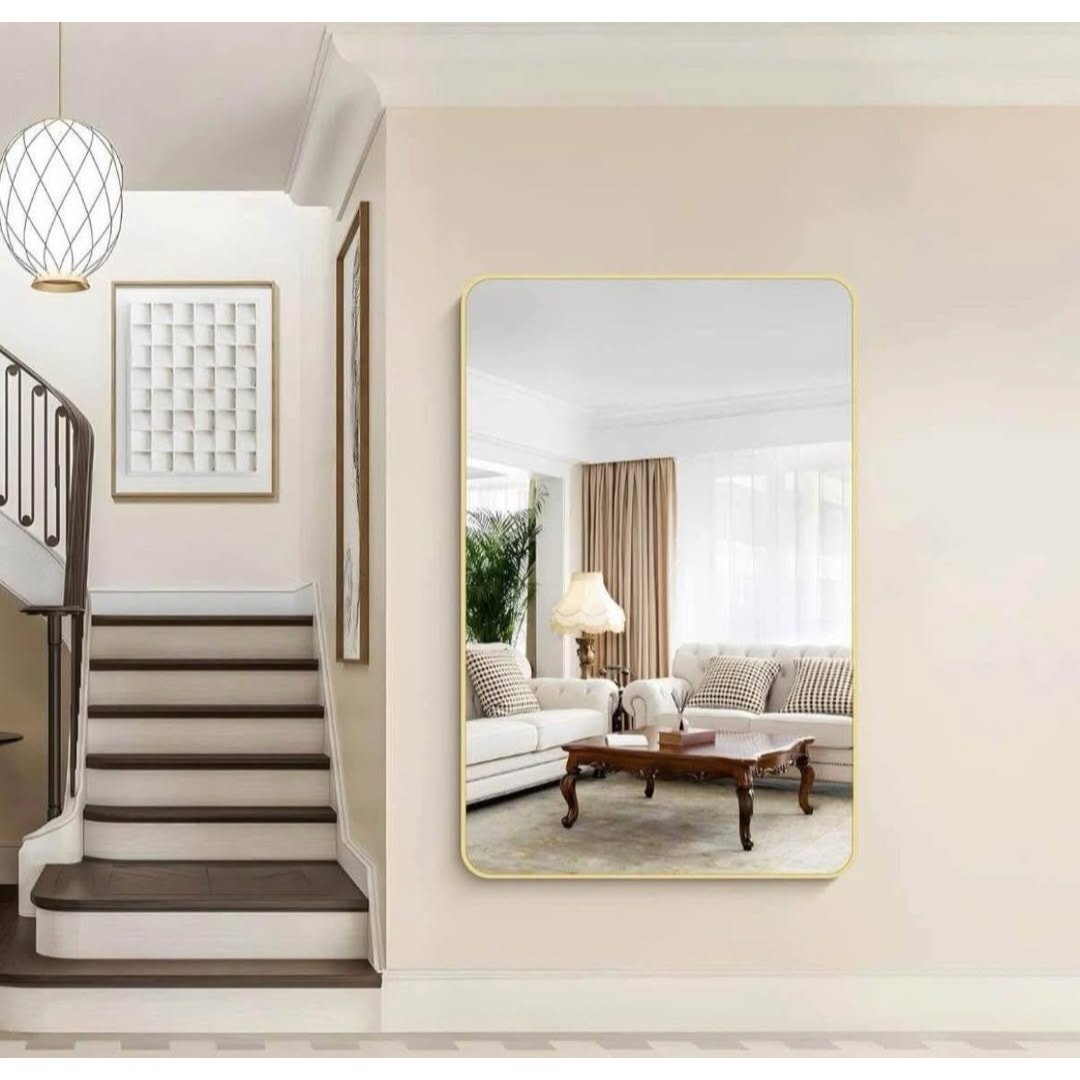 55"x36" Gold Bathroom Mirror, Large Rectangle Mirror, Rectangular Wall Mirror, Rounded Corner Vanit