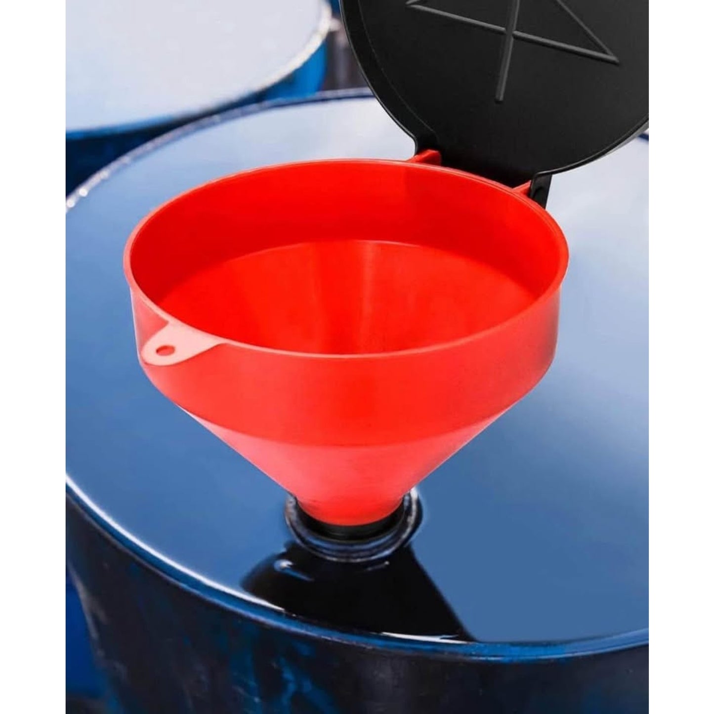 QWORK 4 Quart Lockable Drum Funnel with Removable Screen Filter, 2 Pack 2" BSP Adaptor Safety Plasti