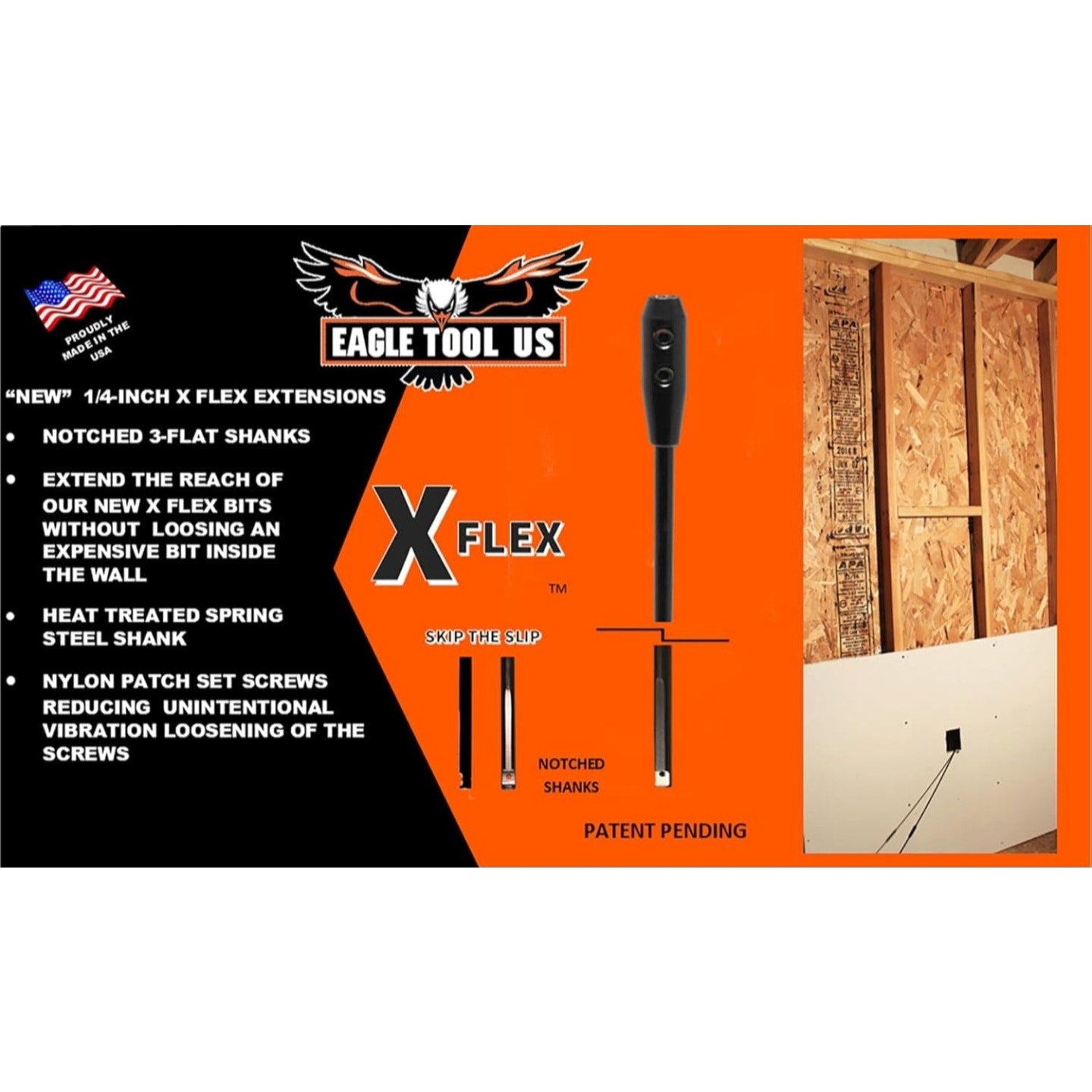 Eagle Tool US ETHX25052 X Flex Installer Bit and Drill Bit Extension, 52-INCH, 1/4-inch Shank,