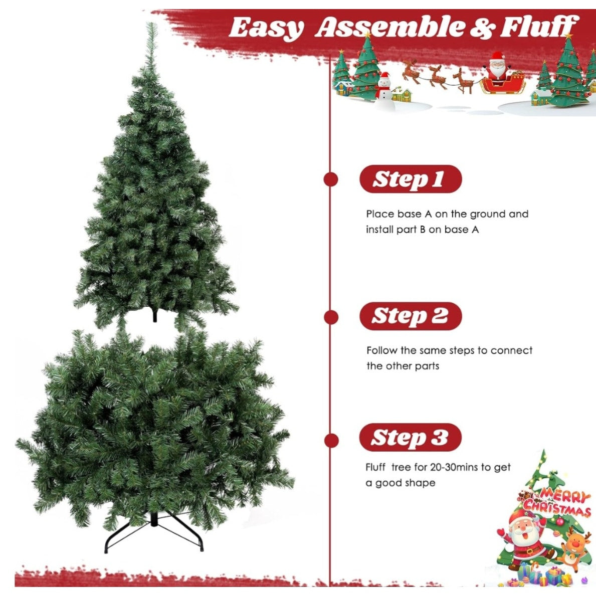 6.5ft Pre-Lit Artificial Holiday Christmas Spruce Tree for Home, Office, Party Decoration